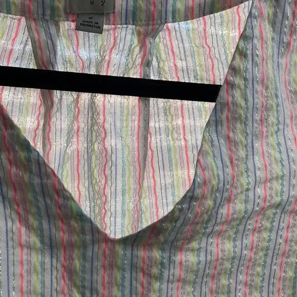 A New Day White and Colorful Striped Semi Sheer Blouse Bell Sleeve - Picture 4 of 8